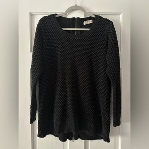 Ruff Hewn Back Zip Textured Knit Long Sleeve Sweater